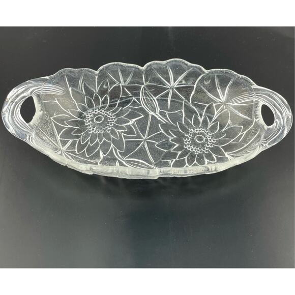 Vtg Indiana Glass Sunflower Relish Tray, Pressed Clear Glass Textured Bowl - Picture 5 of 16